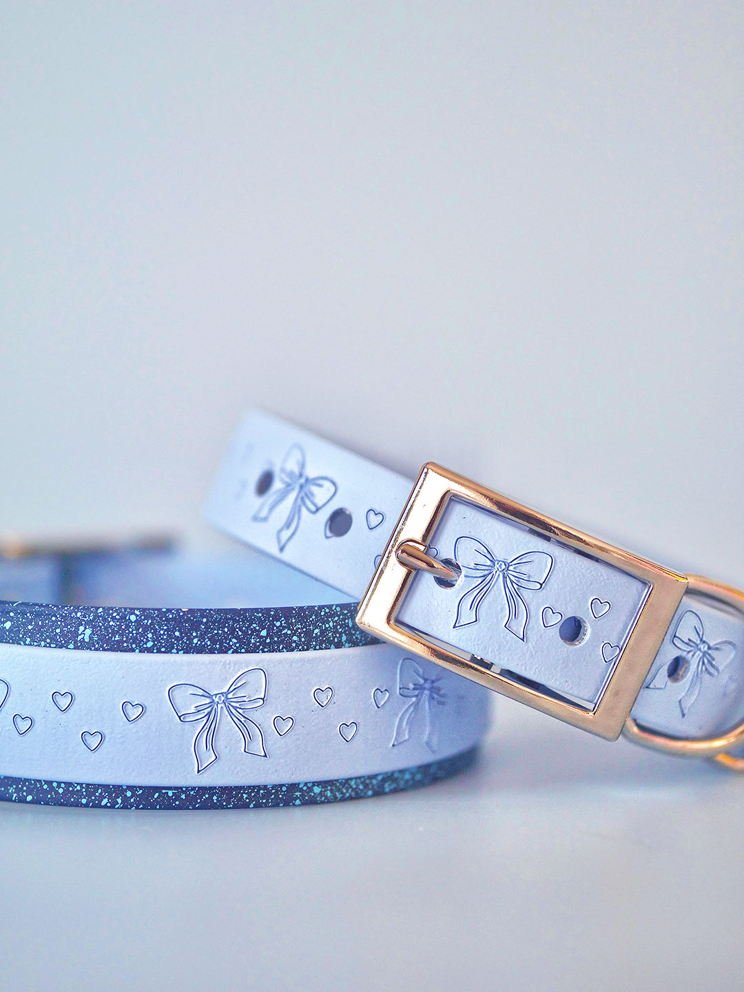 Special edition Evermore Valentineās dog collar in blue with wraparound design and embossed detailing