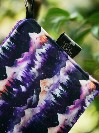 purple dog paw cleaning cloth mountain design velvet dog walking towel UK