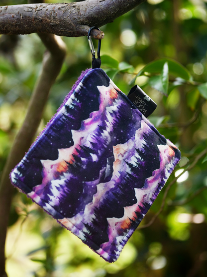 daybreak dog adventure cloth purple mountain pattern hanging from tree branch outdoor